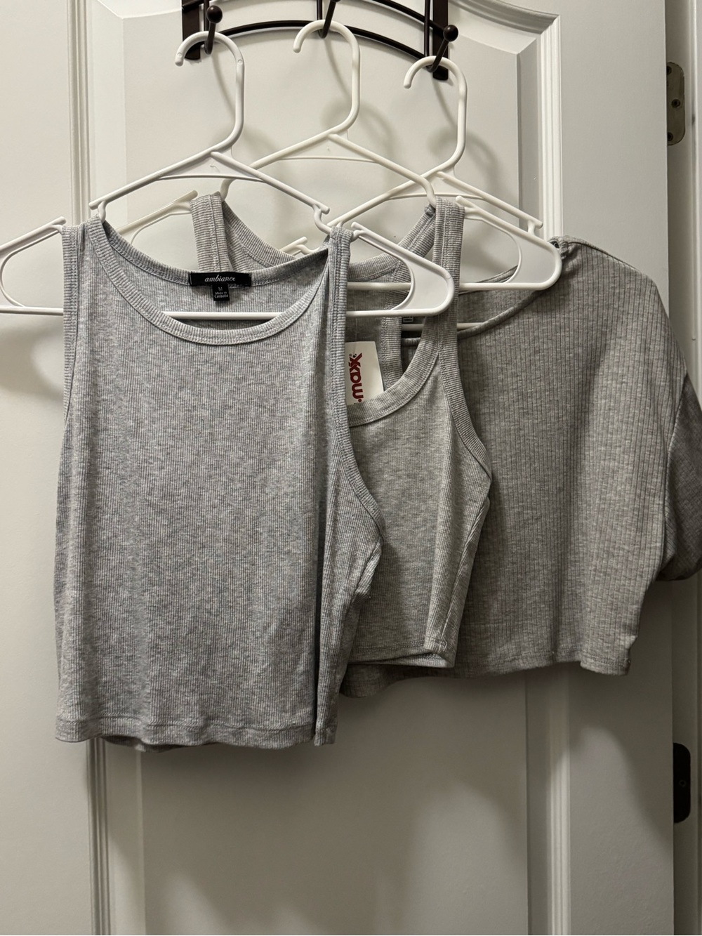 Grey Ribbed Tank & Crop Top Set - Women's Casual Layering